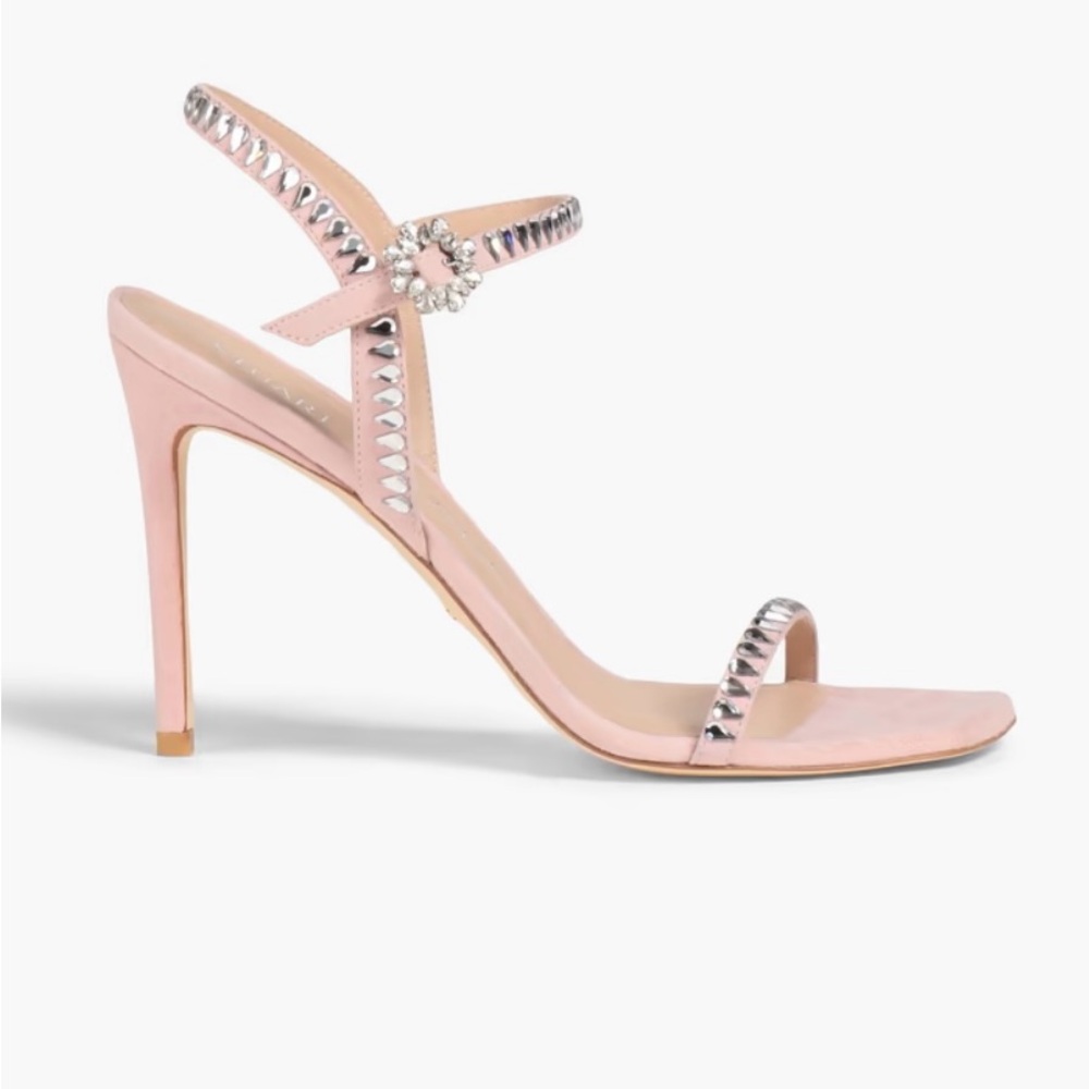 STUART WEITZMAN Gem Cut 100 embellished suede sandals pink - Sz 40